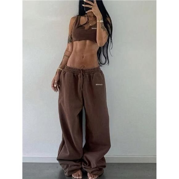 2pcs Set, Casual & Fashionable Graphic Printed Short Tank Top And Sweatpants - Picture 1 of 7